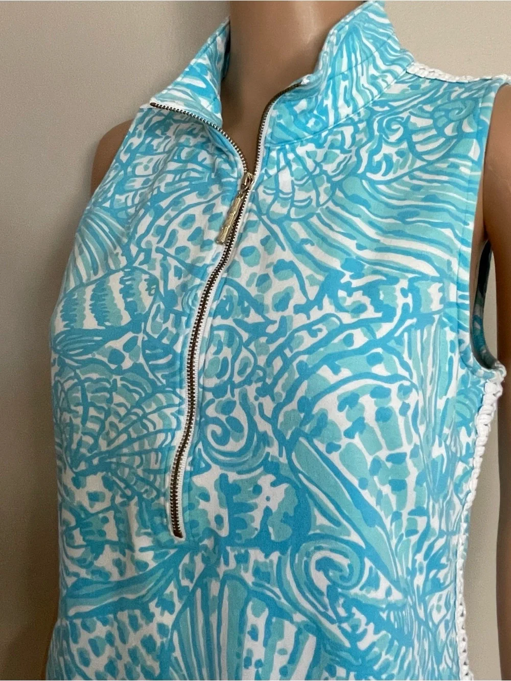 Women's LILLY PULITZER Blue & White SKIPPER Succulent Blue Sea Cups SUMMER DRESS - Picture 3 of 9